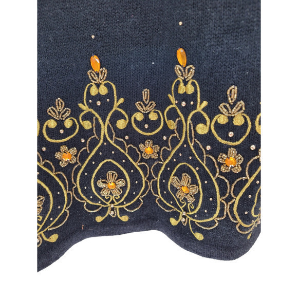 Vintage Amanda Smith II 90s Gold Beaded Embroidered Pullover Dressy Sweater - Picture 6 of 10